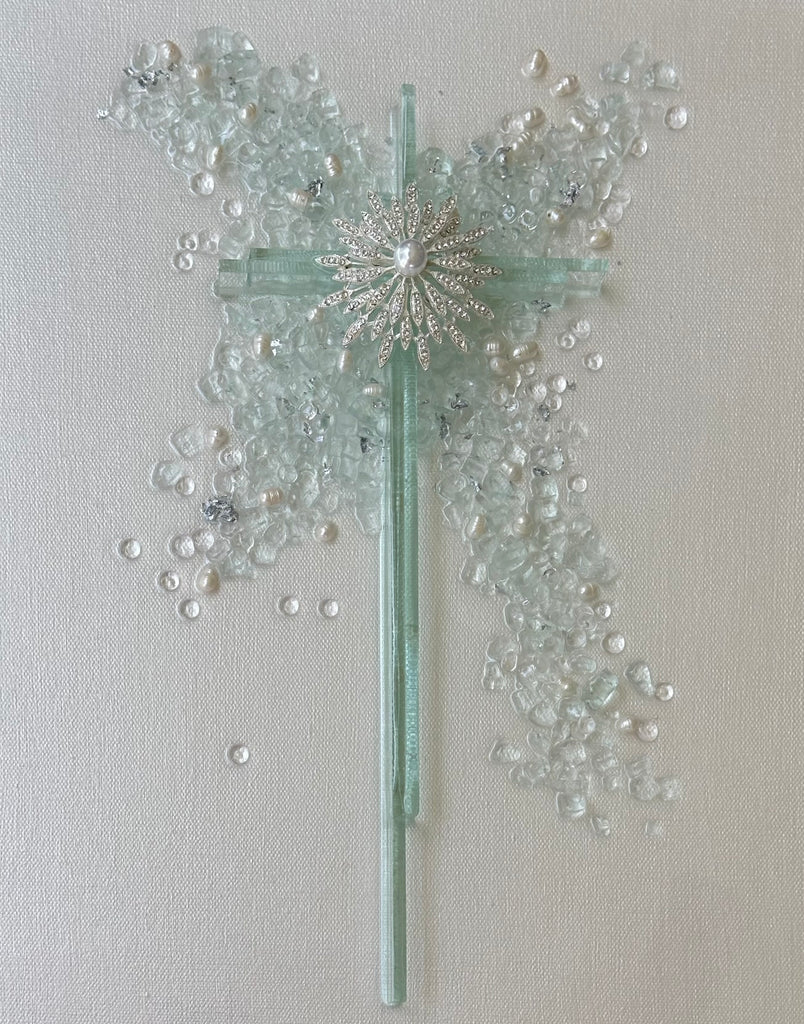 Handmade Glass Cross Wall Art with Crushed Glass, Freshwater Pearls, and Metallic Accents