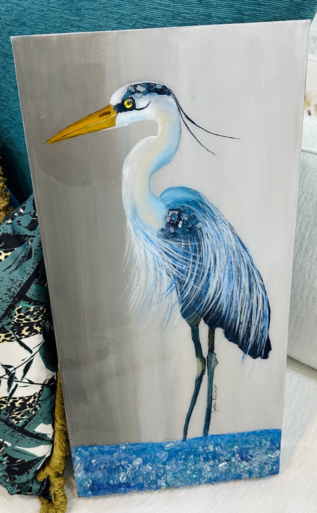 Blue Heron with glass