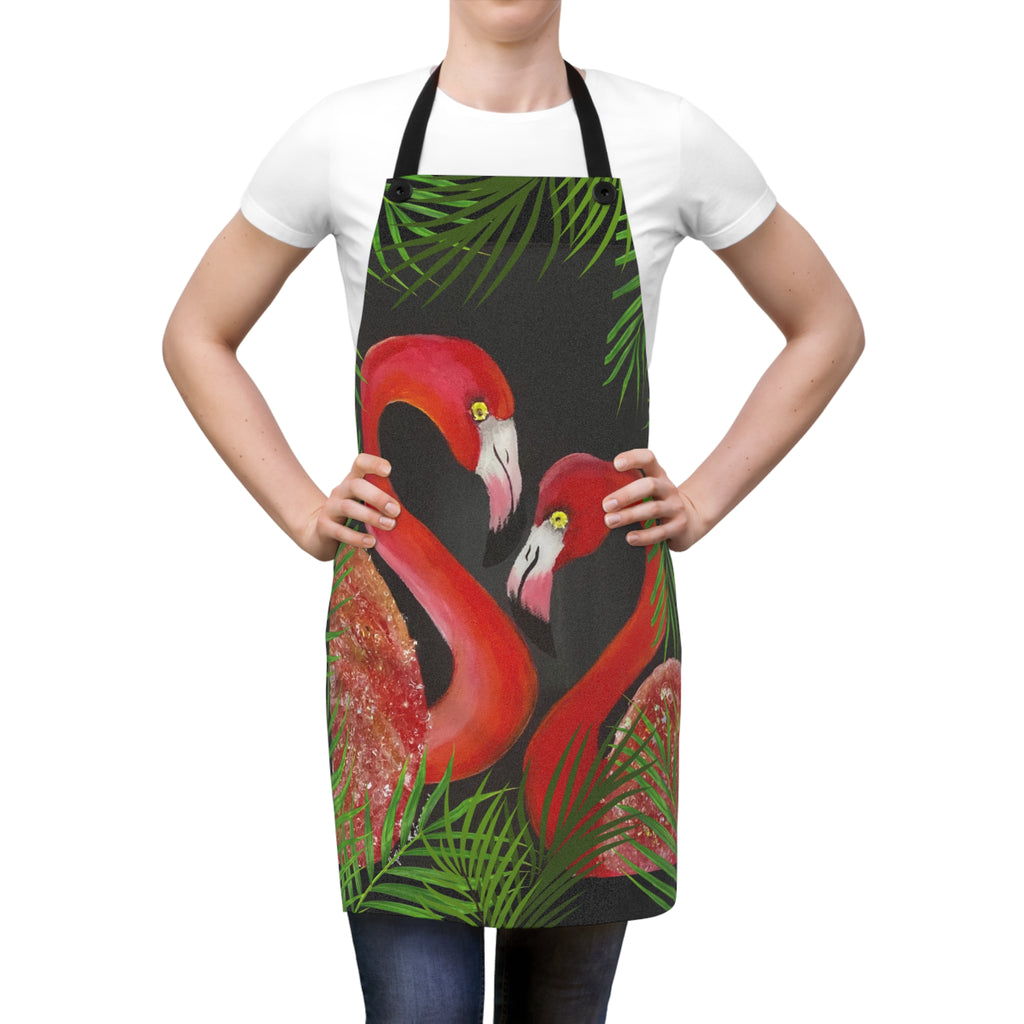 Handprinted Flamingo Apron | Mixed Media Design | Unique Kitchen Gift