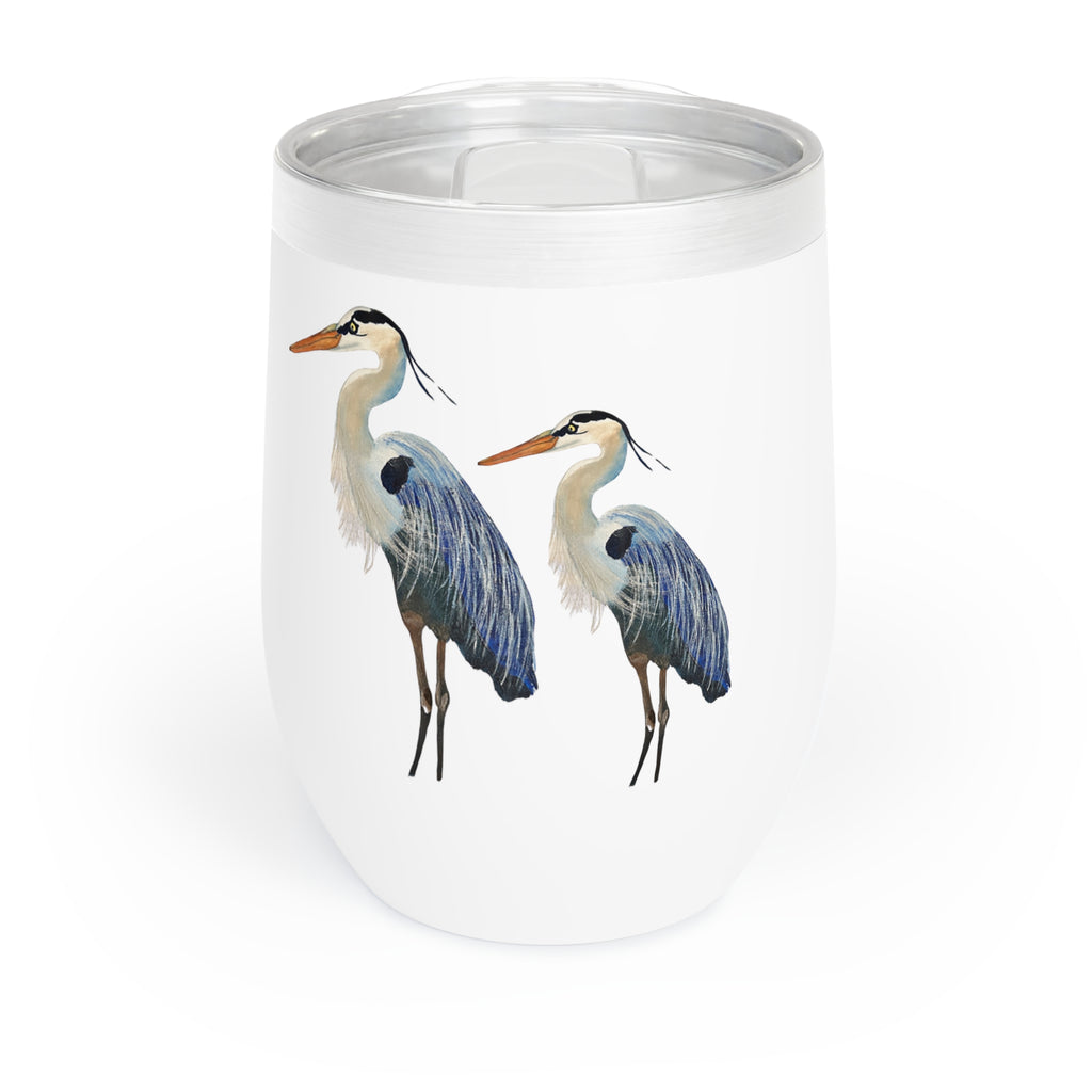 Custom Blue Heron Wine Tumbler - Double Insulated & Stainless Steel