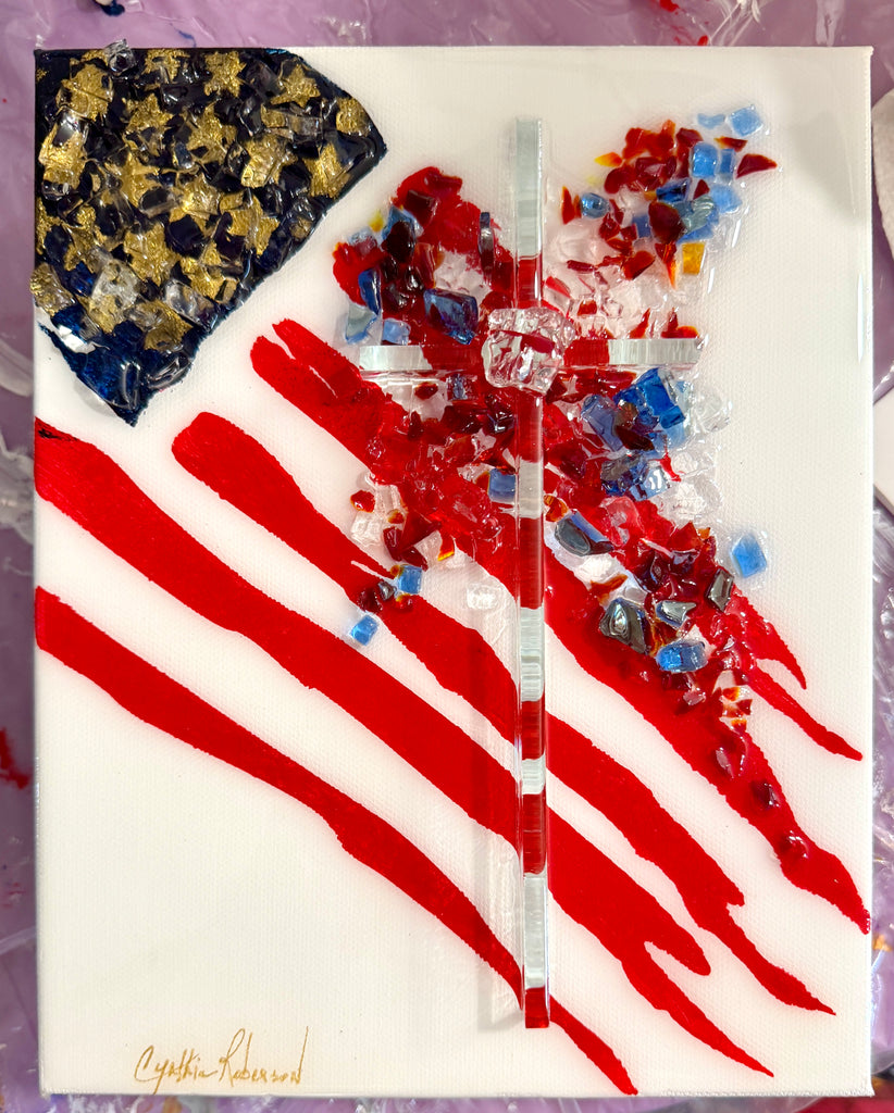 Faith & Freedom Cross – 8" x 10" Mixed Media Canvas