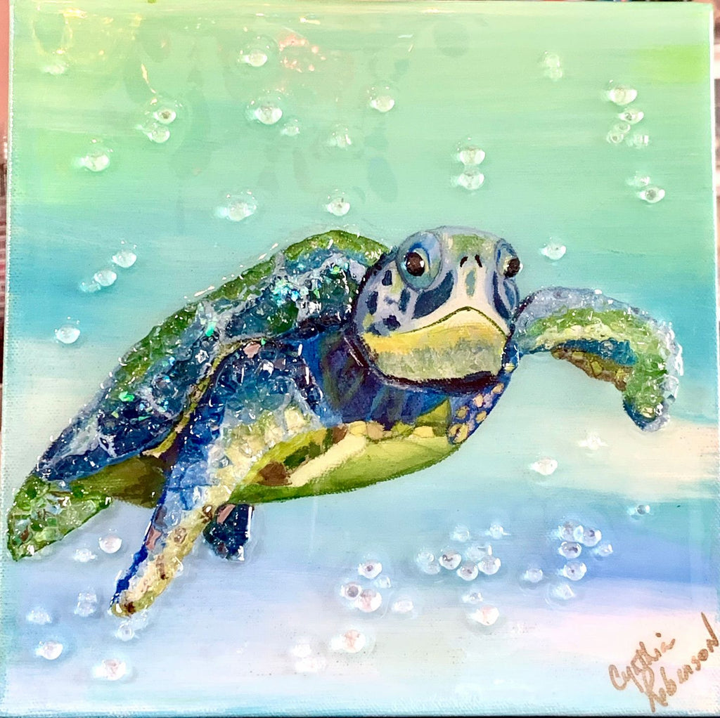 Mr Turtle in blue and green